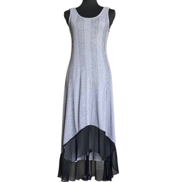NWT STELLA & JAMIE GREY HAND BEADED HIGH LOW HEM TANK MIDI DRESS WOMEN Sz. M - Picture 1 of 14
